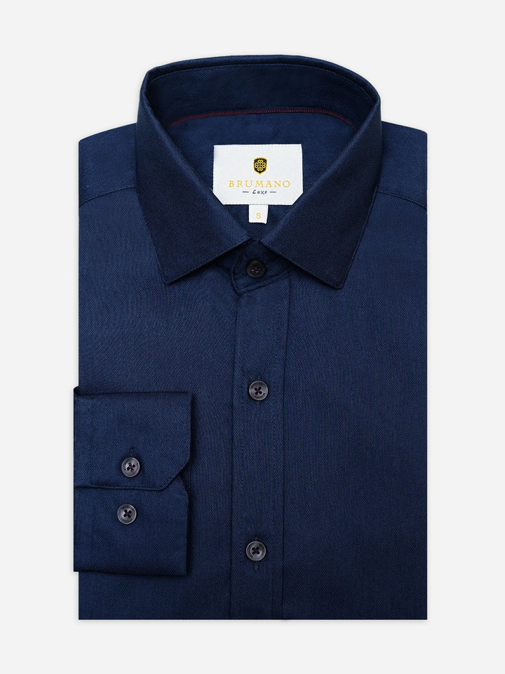Brumano Ready To Wear Shirts Men 1 Piece Cotton Navy Blue Fine Twill Formal Shirt Luxe 0-32-025-4362 - Summer Collection