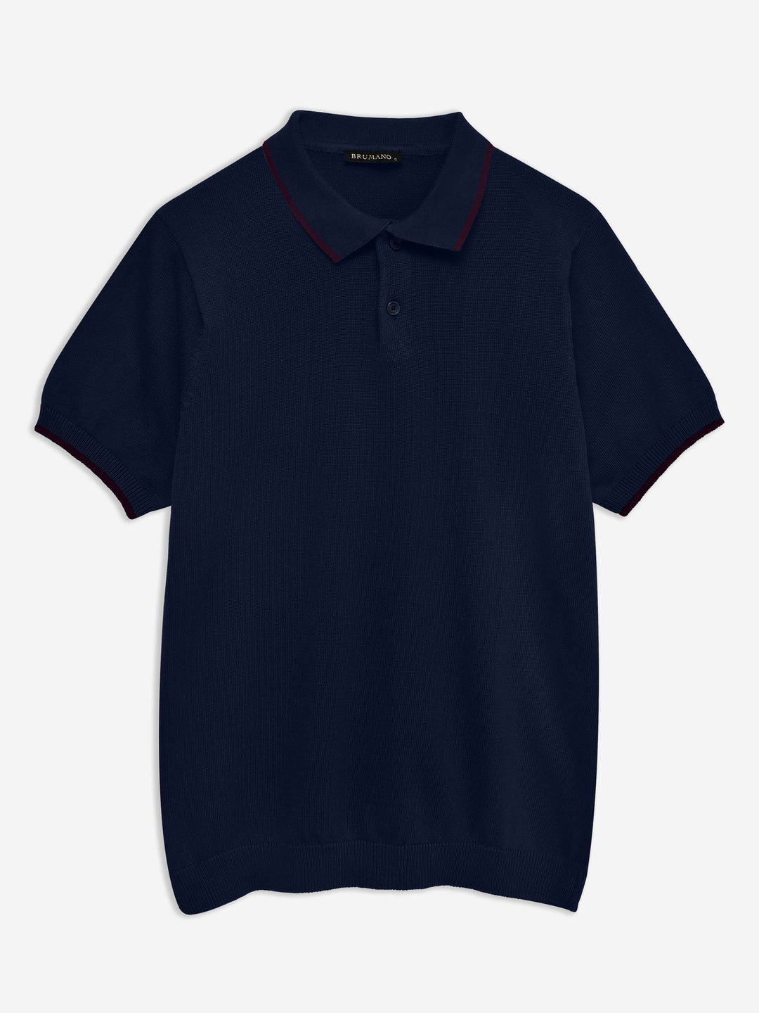 Brumano  Solids Cotton Polo Navy Blue Flat Knit Polo With Tipped Collar
