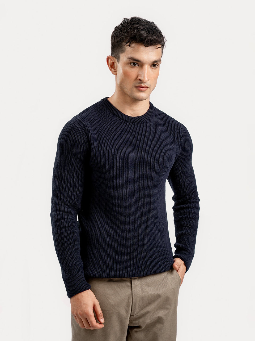 Brumano Mens RTW Solids Cotton 1 Piece Navy Blue Knitted Jumper Winter Collection