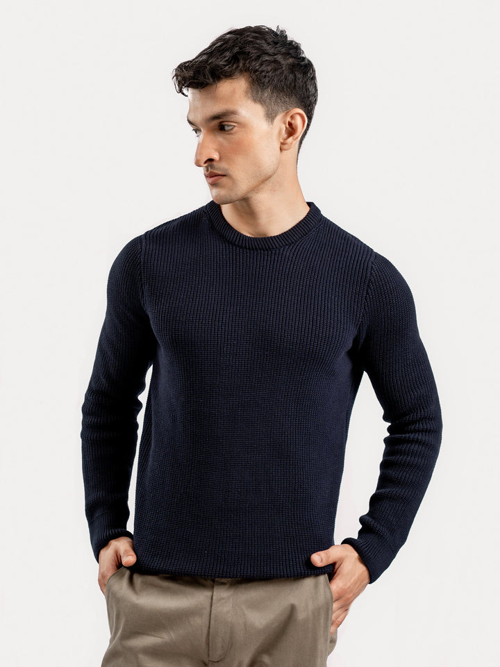 Brumano Mens RTW Solids Cotton 1 Piece Navy Blue Knitted Jumper Winter Collection