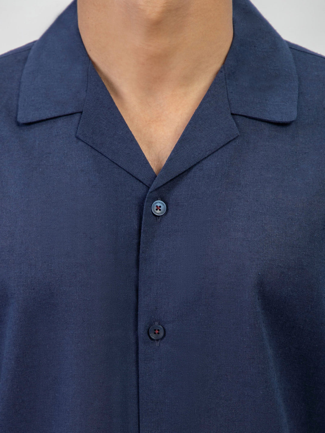 Brumano Ready To Wear Shirts Men 1 Piece Cotton Navy Blue Linen Blended Half Sleeve Cuban Collar Shirt 0-33-025-6073 - Summer Collection