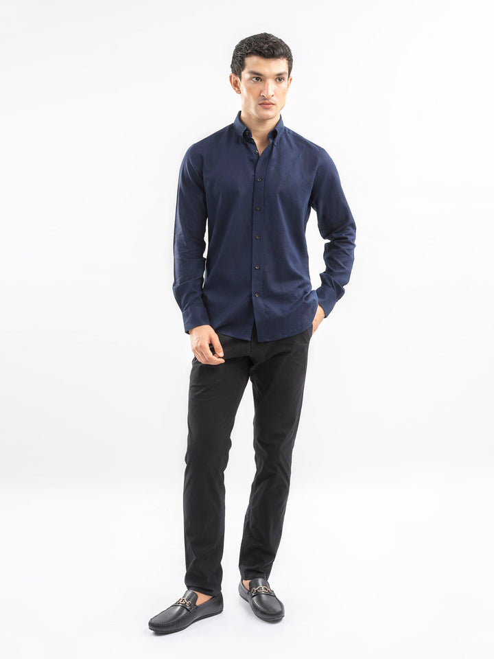 Brumano Ready To Wear Shirts Men 1 Piece Cotton Navy Blue Linen Button Down Shirt 0-31-025-4253 - Summer Collection