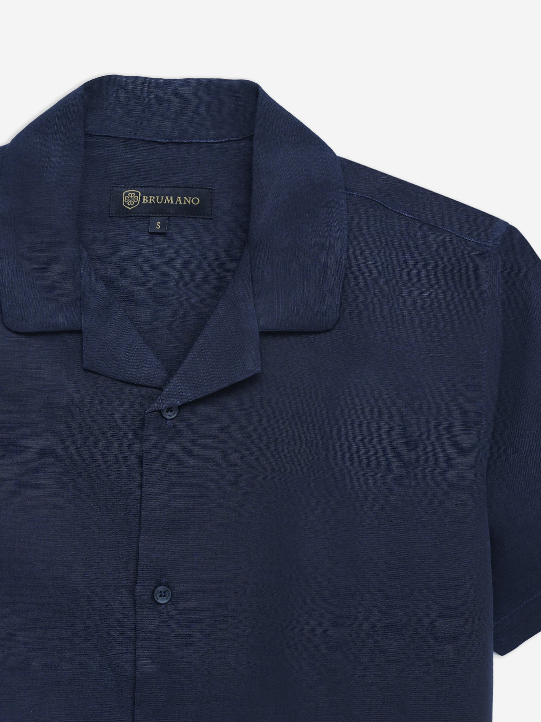 Brumano Ready To Wear Shirts Men 1 Piece Cotton Navy Blue Linen & Viscose Blended Cuban Collar Shirt 0-33-025-4709 - Summer Collection