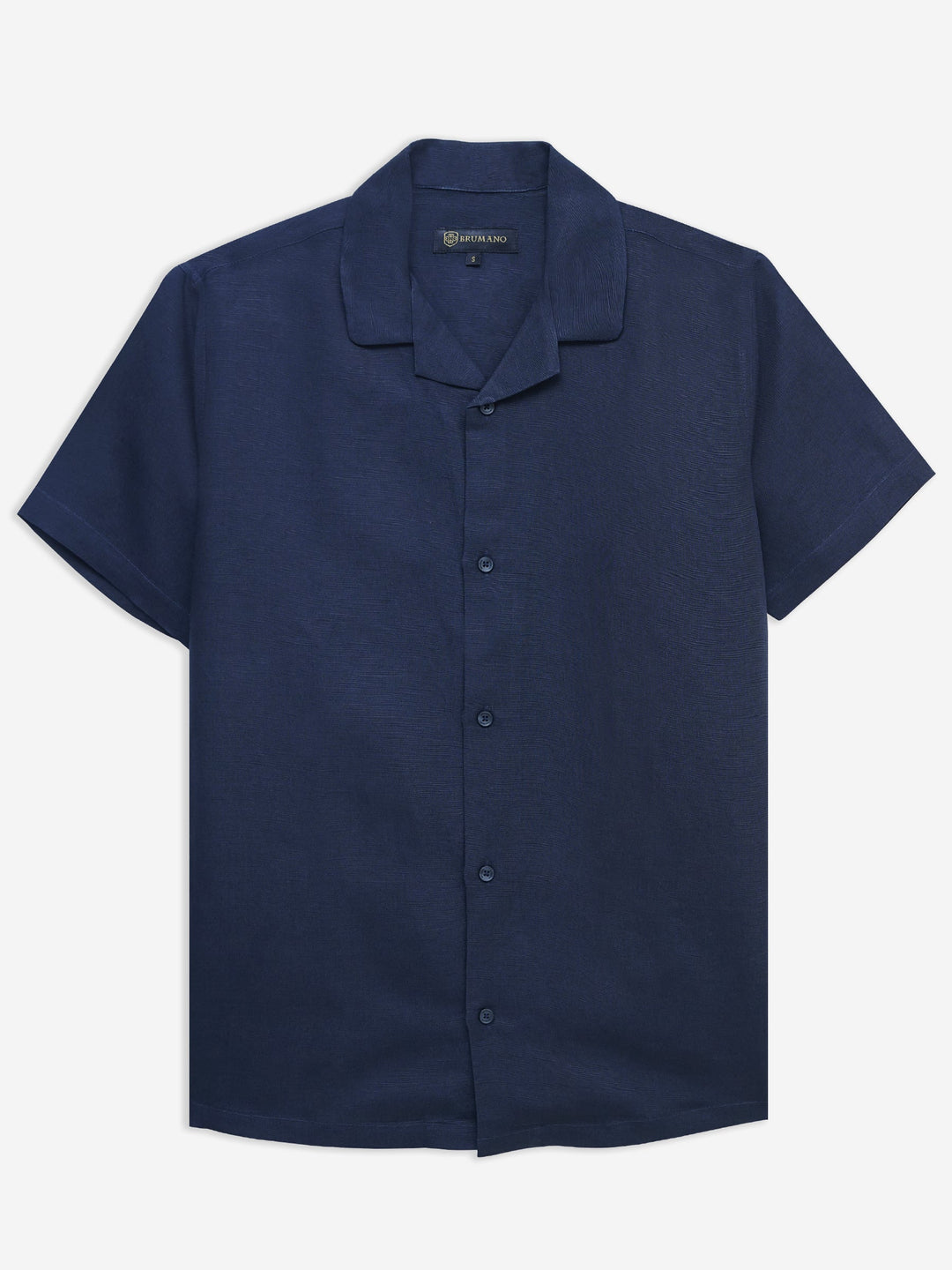 Brumano Ready To Wear Shirts Men 1 Piece Cotton Navy Blue Linen & Viscose Blended Cuban Collar Shirt 0-33-025-4709 - Summer Collection