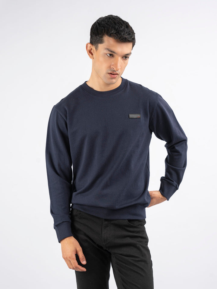Brumano Ready To Wear Solids Cotton 1 Piece Men Navy Blue Long Sleeve Crew neck Sweatshirt 0-45-024-4280 - Winter Collection