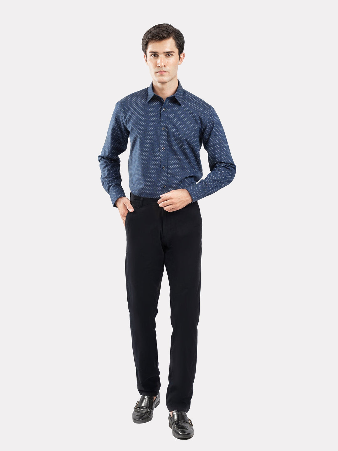 Brumano Ready To Wear Shirts Men 1 Piece Cotton Navy Blue Melange Printed Shirt 0-31-025-4703 - Summer Collection