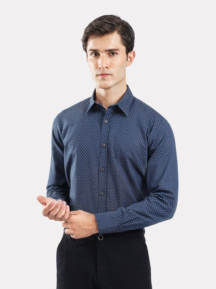 Brumano Ready To Wear Shirts Men 1 Piece Cotton Navy Blue Melange Printed Shirt 0-31-025-4703 - Summer Collection
