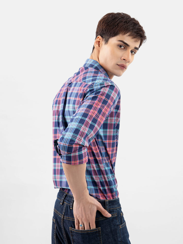 Brumano Ready To Wear Shirts Men 1 Piece Cotton Navy Blue Multicolor Checkered Shirt 0-31-024-3369 - Summer Collection