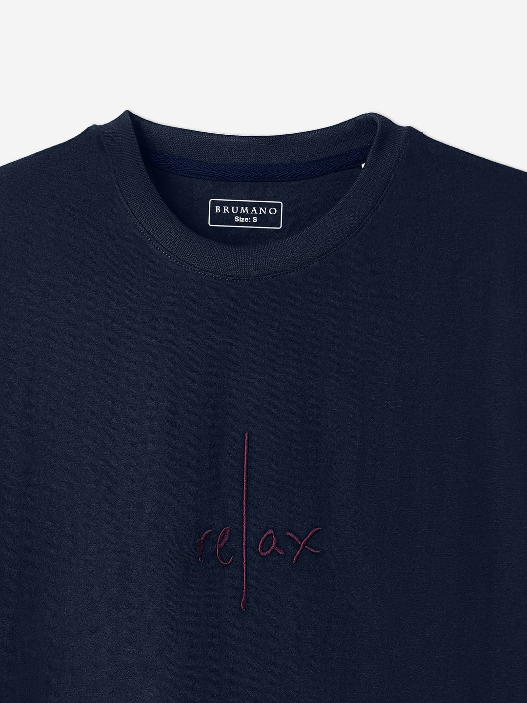 Brumano Cotton Printed Men - NavyBlue Oversized T-Shirt With Minimalist 'Relax' Embroidery