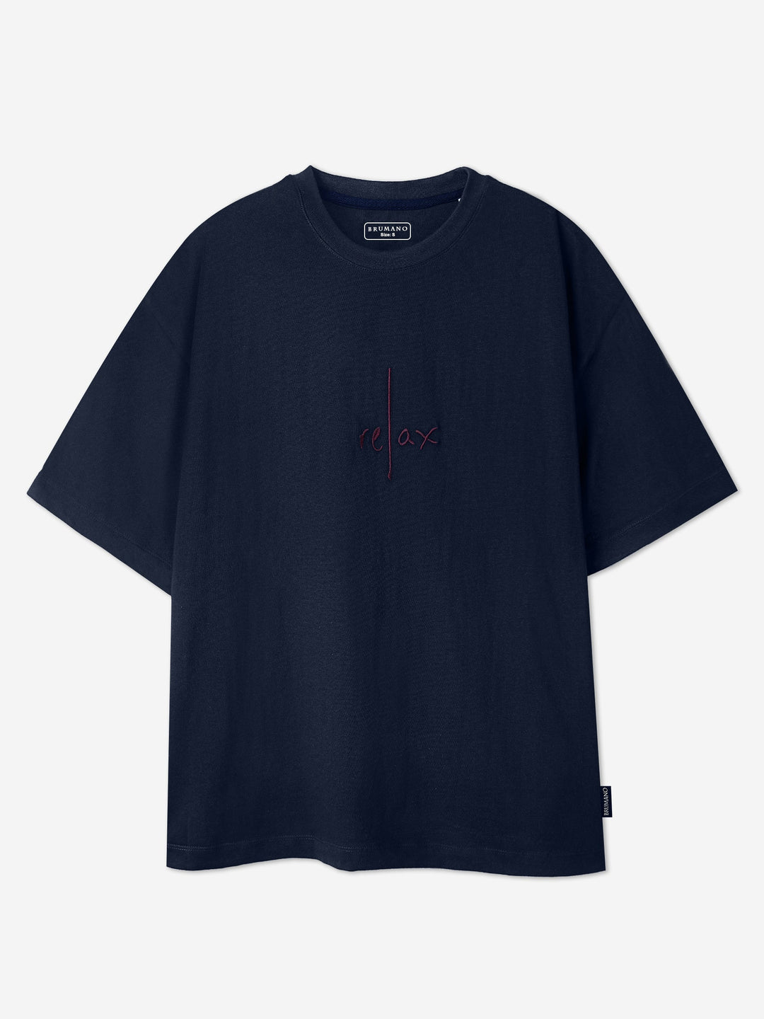 Brumano Cotton Printed Men - NavyBlue Oversized T-Shirt With Minimalist 'Relax' Embroidery