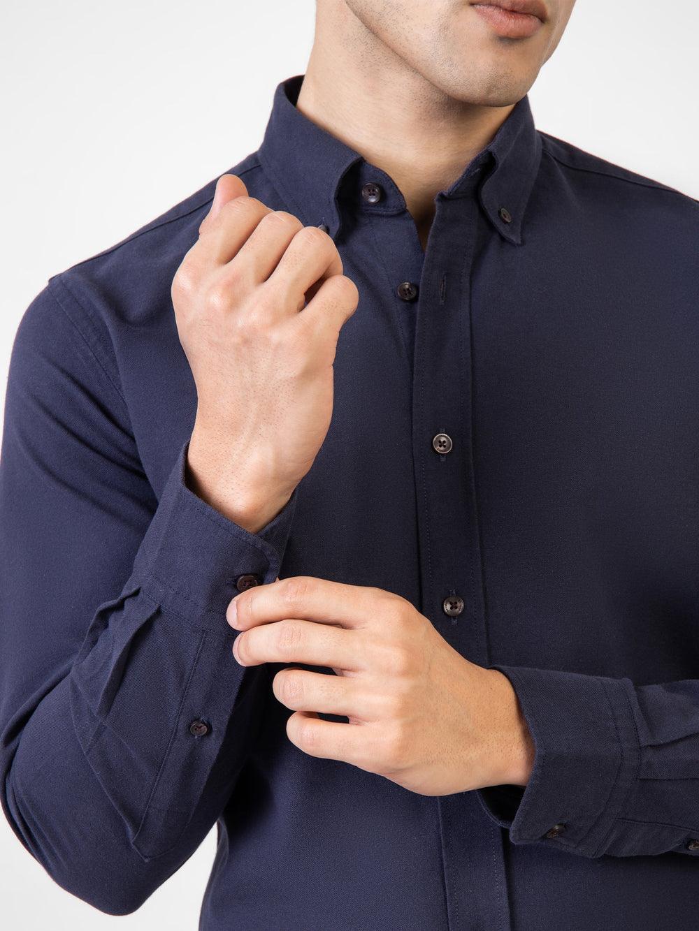 Brumano Ready To Wear Shirts Men 1 Piece Cotton Navy Blue Oxford Button Down Shirt 0-31-025-3344 - Summer Collection