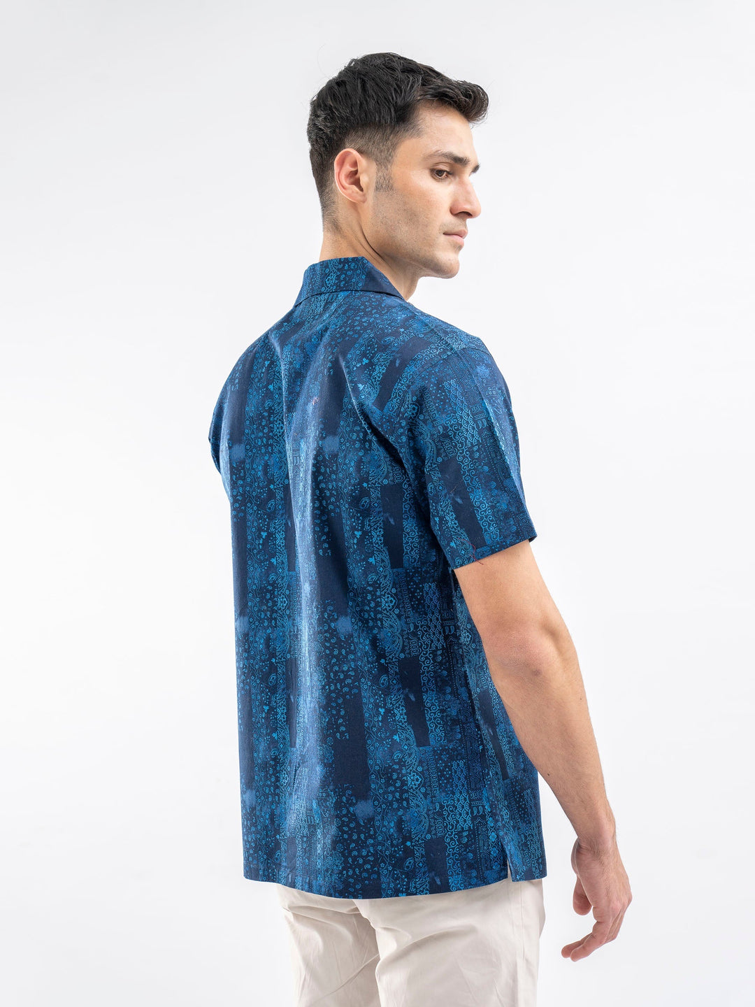 Brumano Ready To Wear Shirts Men 1 Piece Cotton Navy Blue Printed Cuban Collar Shirt 0-33-025-3659 - Summer Collection