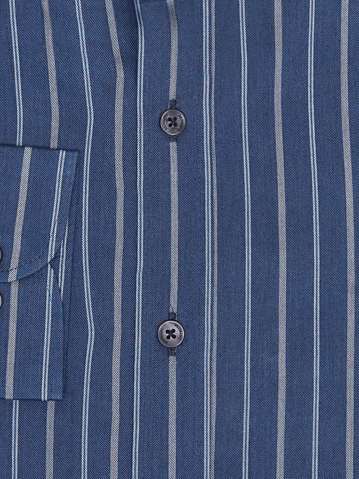 Brumano Ready To Wear Shirts Men 1 Piece Cotton Navy Blue Striped Button Down Shirt 0-32-024-2093 - Summer Collection