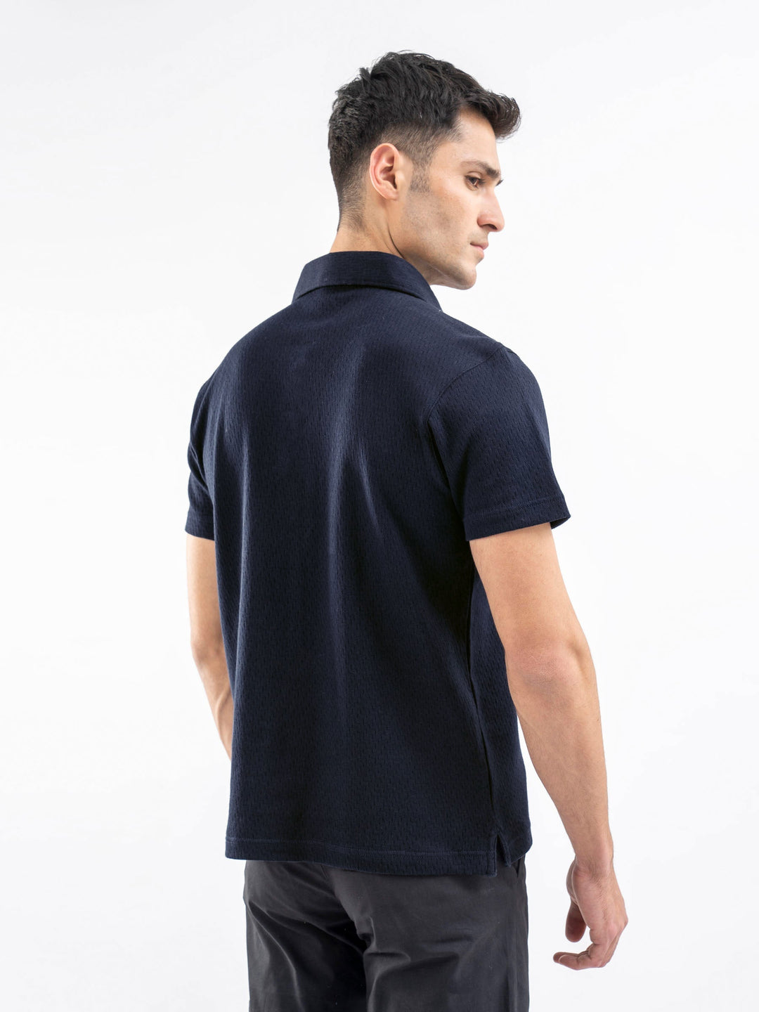 Brumano  Solids Cotton Polo Navy Blue Structured Polo With Cutaway Collar