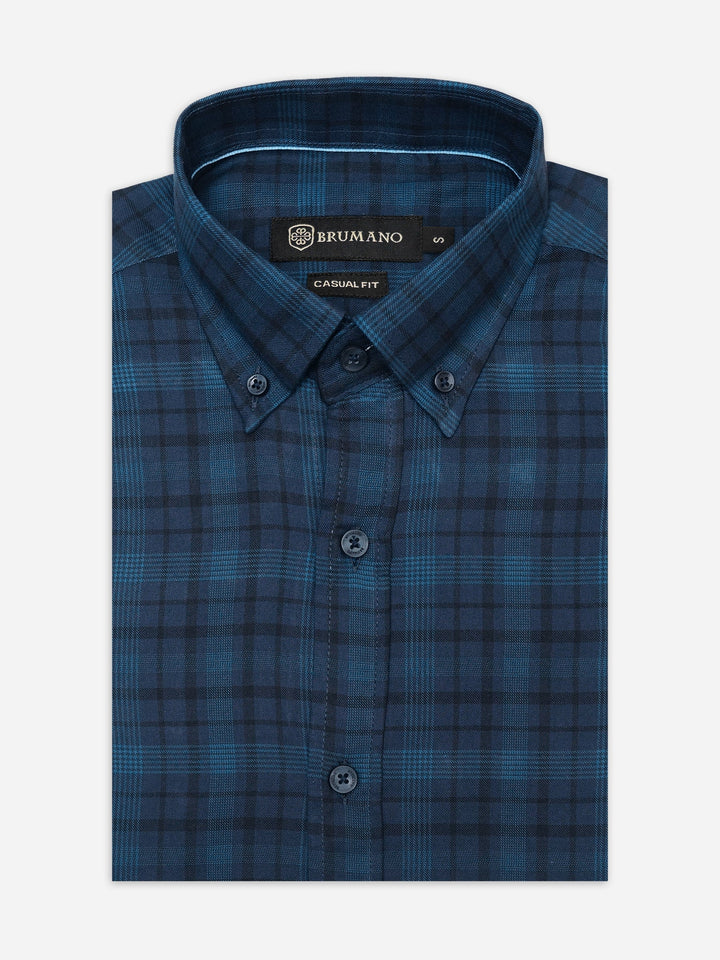 Brumano Ready To Wear Shirts Men 1 Piece Cotton Navy Blue Tartan Plaid Light Weight Checkered Shirt 0-31-025-4706 - Summer Collection