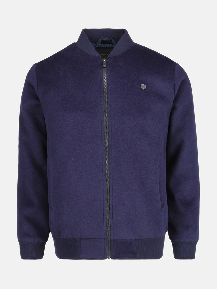 Brumano Pret Solids Polyester 1 Piece Navy Blue Wool Bomber Jacket - Limited Edition