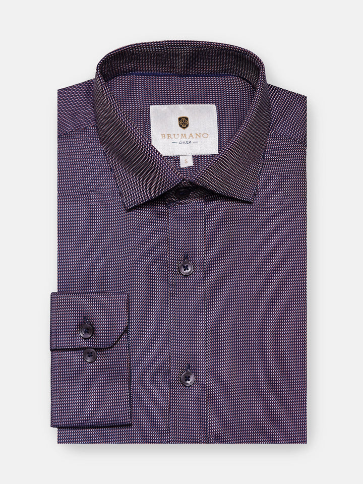 Brumano Ready To Wear Shirts Men 1 Piece Cotton Navy Blue & Orange Dobby Structured Shirt 0-32-025-4521 - Summer Collection