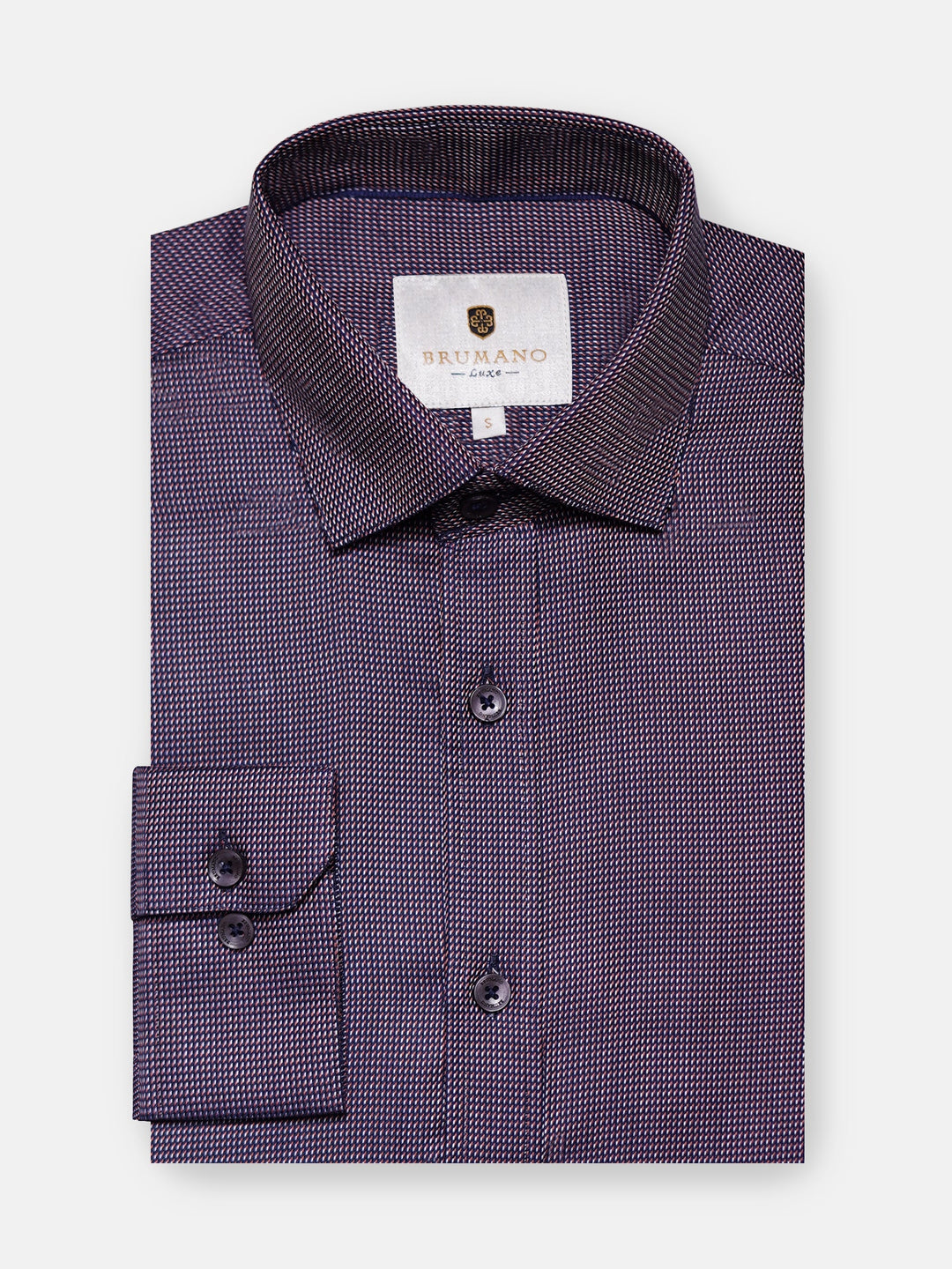 Brumano Ready To Wear Shirts Men 1 Piece Cotton Navy Blue & Orange Dobby Structured Shirt 0-32-025-4521 - Summer Collection