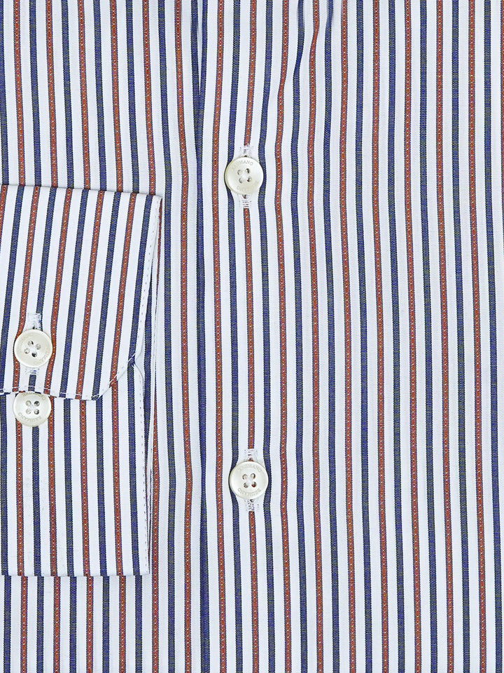 Brumano Ready To Wear Shirts Men 1 Piece Cotton Navy Blue & Brown Striped Formal Shirt 0-32-024-3305 - Summer Collection