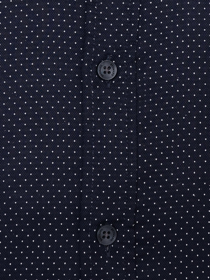 Brumano Ready To Wear Shirts Men 1 Piece Cotton Navy Blue & White Dobby Structured Shirt 0-31-025-4514 - Summer Collection