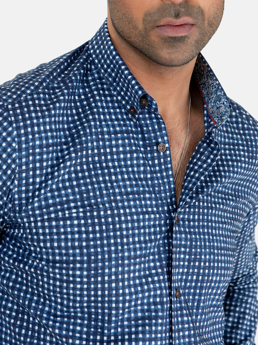Brumano Ready To Wear Shirts Men 1 Piece Cotton Navy Blue & White Printed Button Down Shirt 0-31-023-2367 - Summer Collection