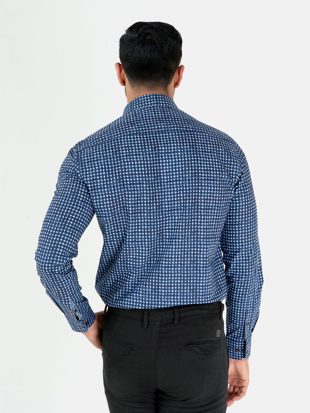 Brumano Ready To Wear Shirts Men 1 Piece Cotton Navy Blue & White Printed Button Down Shirt 0-31-023-2367 - Summer Collection