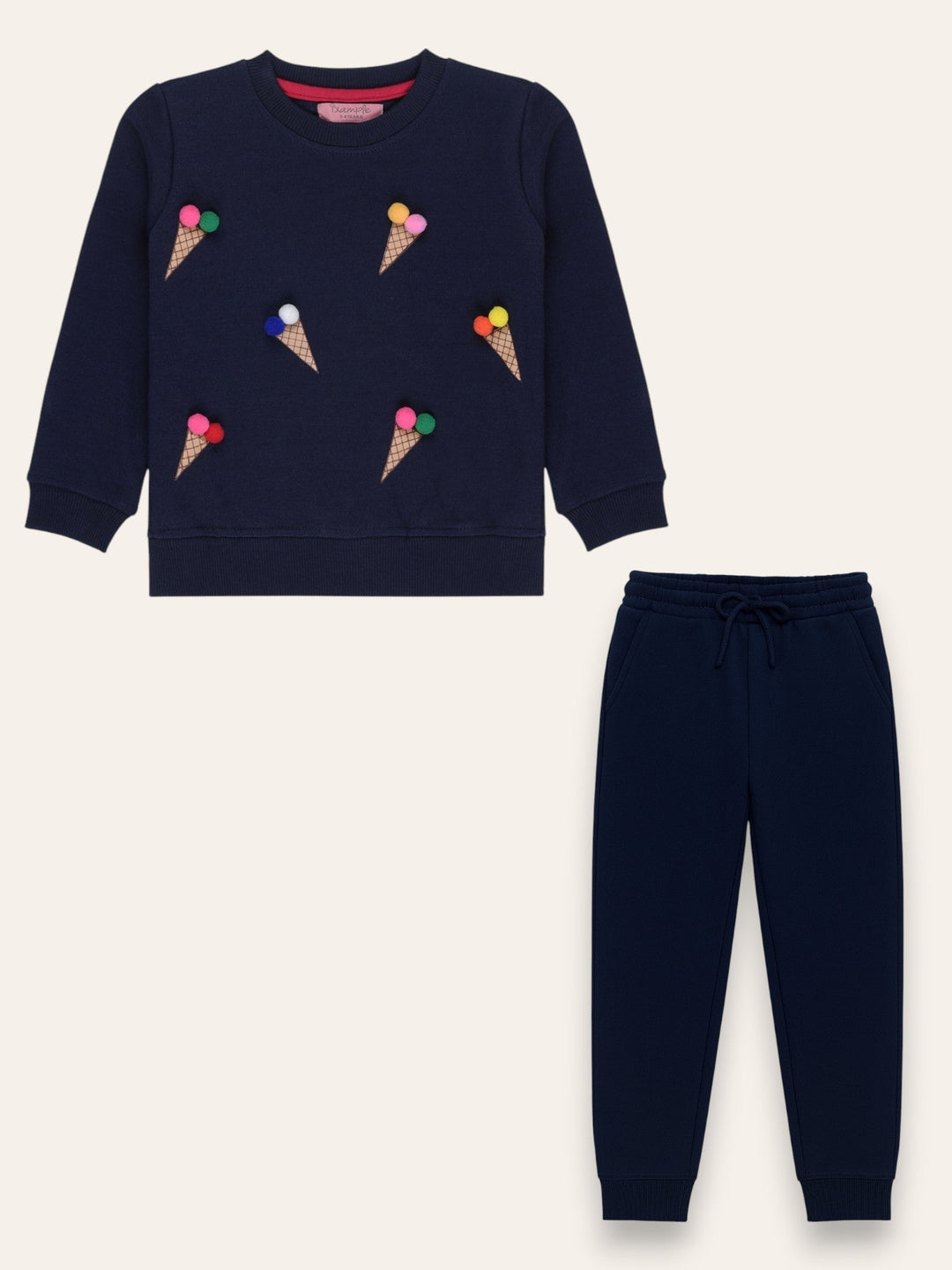 Ixample Kids Pret 2 Piece Hand work Set Navy Waffle Sweatshirt And Trouser - Winter Collection