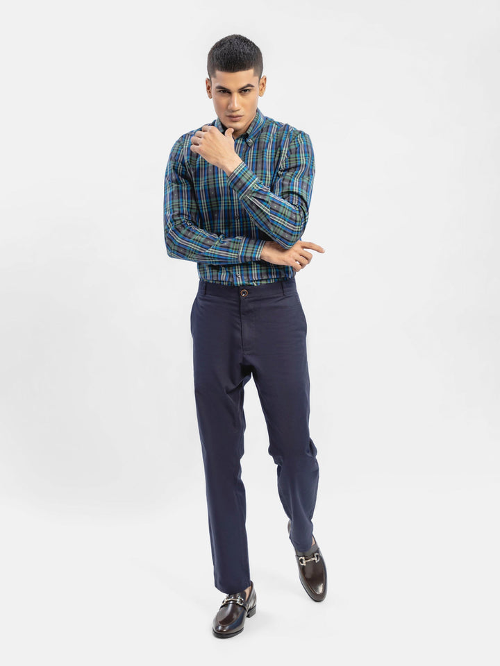 Brumano Ready To Wear Shirts Men 1 Piece Cotton Navy & Green Tartan Plaid Checkered Shirt 0-31-024-5074 - Summer Collection