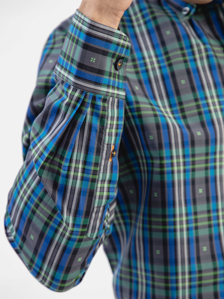Brumano Ready To Wear Shirts Men 1 Piece Cotton Navy & Green Tartan Plaid Checkered Shirt 0-31-024-5074 - Summer Collection