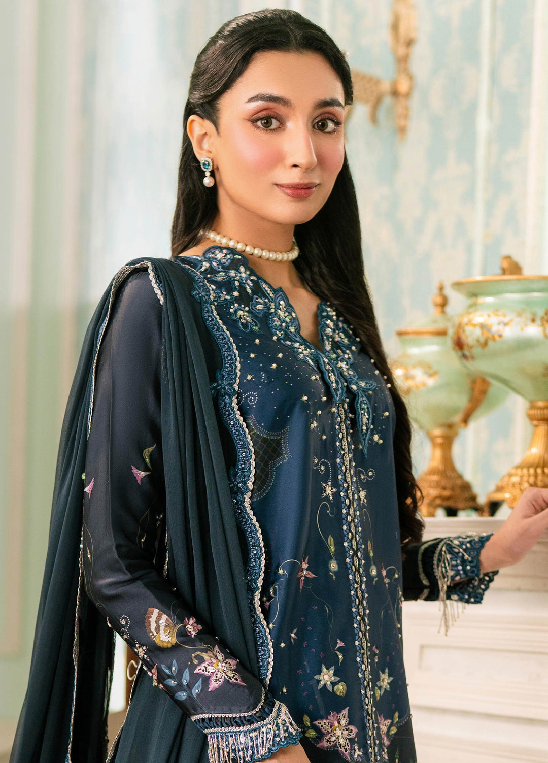 Luxe by Qalamkar Unstitched Embroidered Charmeuse Silk 3 Piece Suit QLK26UL Nerina QSL-06 - Festive Collection