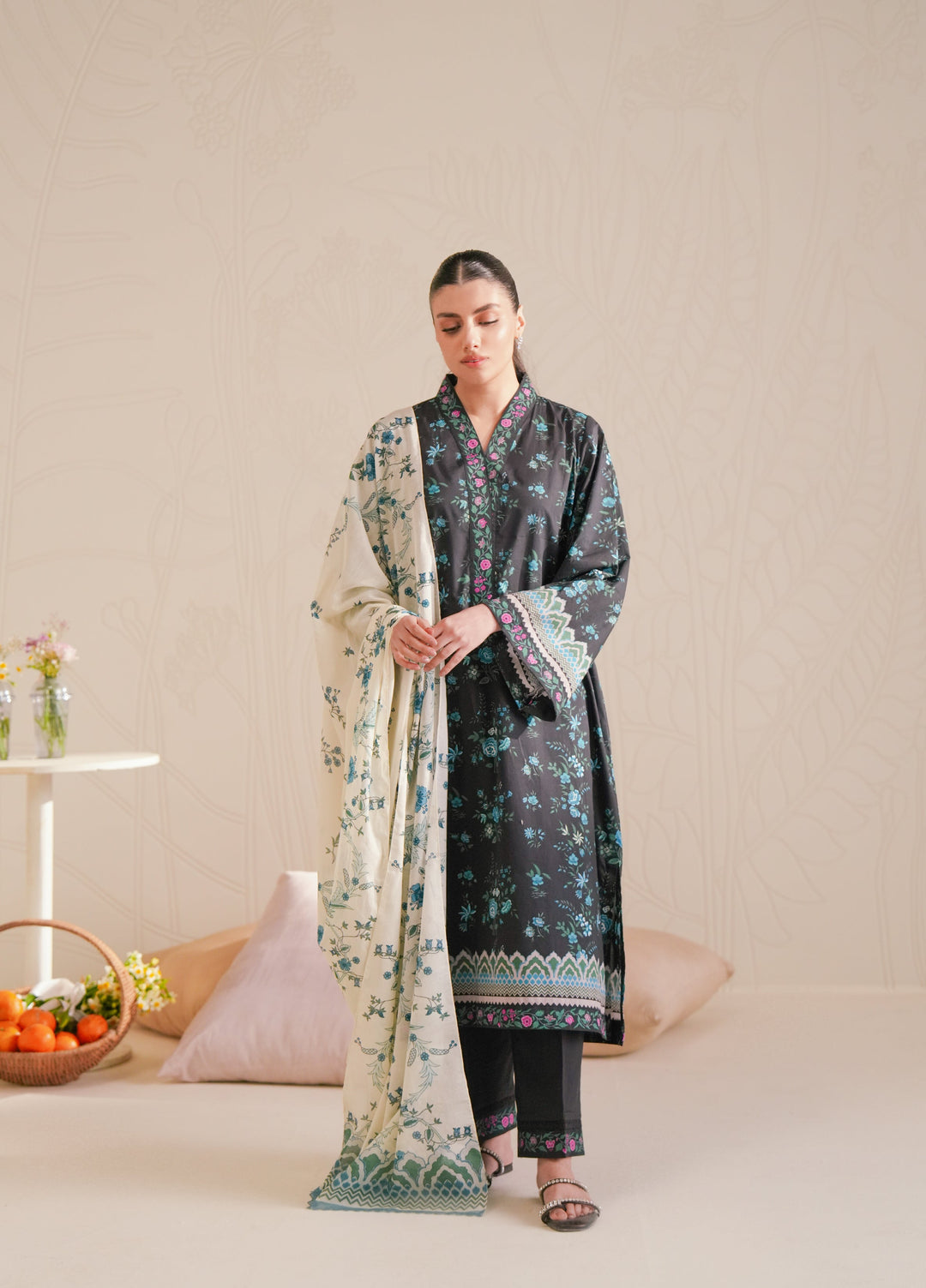 Cross Stitch Unstitched Lawn Printed Lawn 3 Piece Suit CS26UD D-1 Aqua Grace - Summer Collection