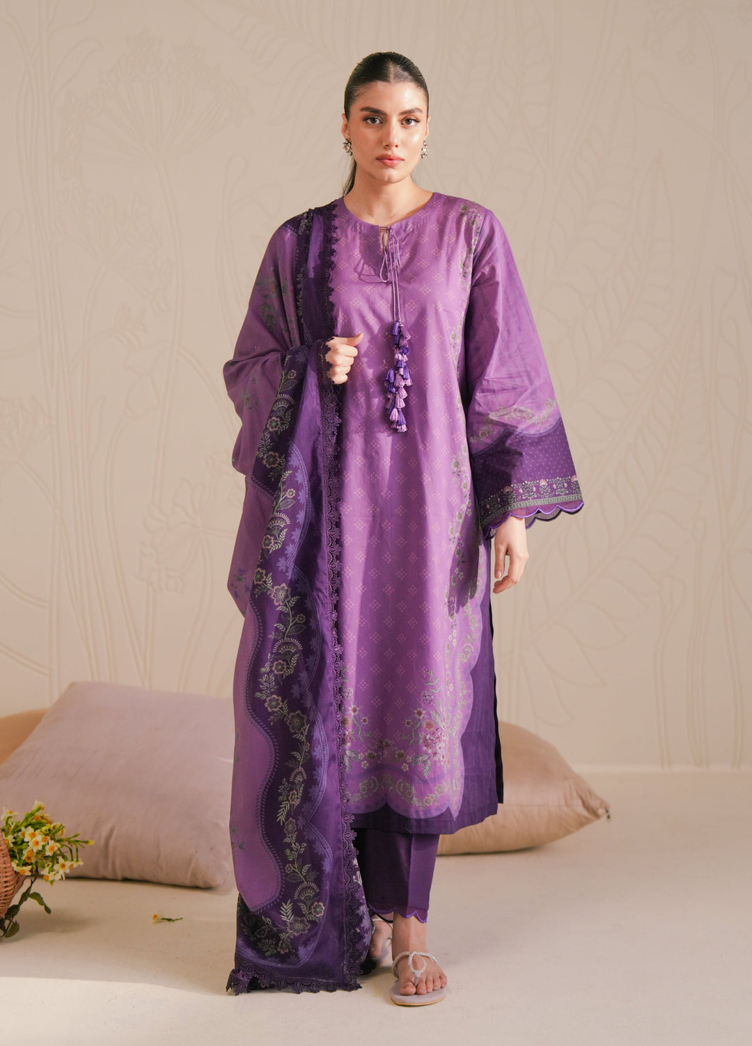 Cross Stitch Unstitched Lawn Printed Lawn 3 Piece Suit CS26UD D-3 Deep Carnation - Summer Collection