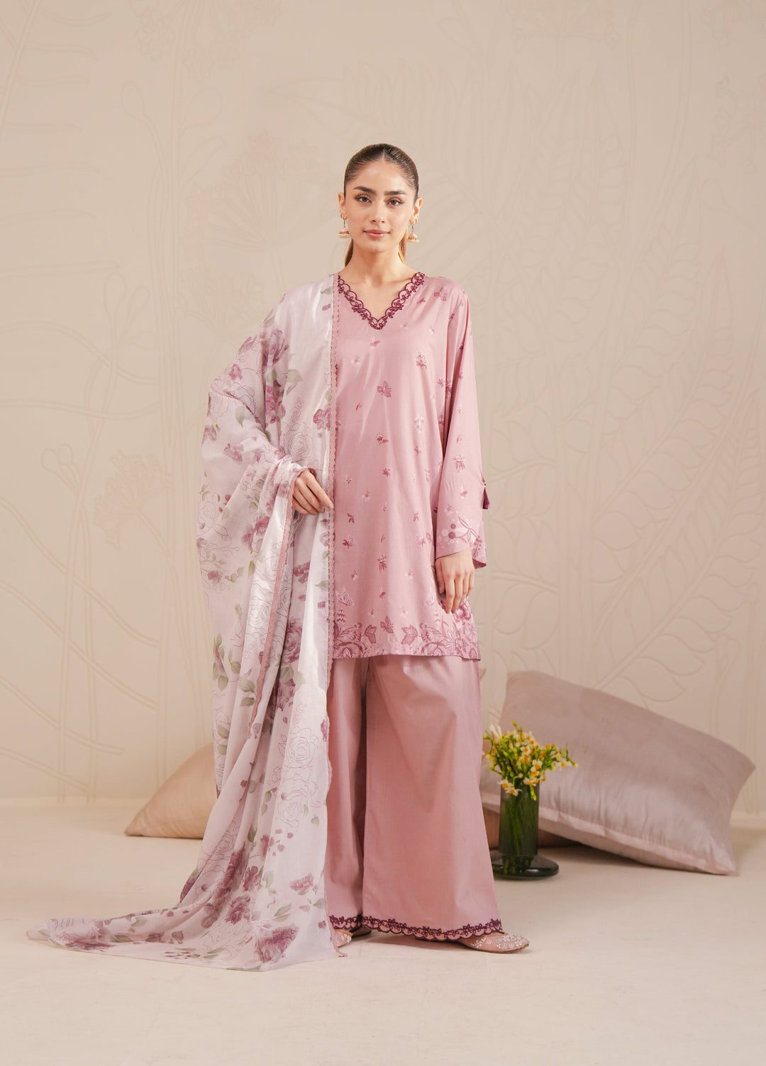 Cross Stitch Unstitched Lawn Embroidered Lawn 3 Piece Suit CS26UD D-4 Floral Blush - Summer Collection