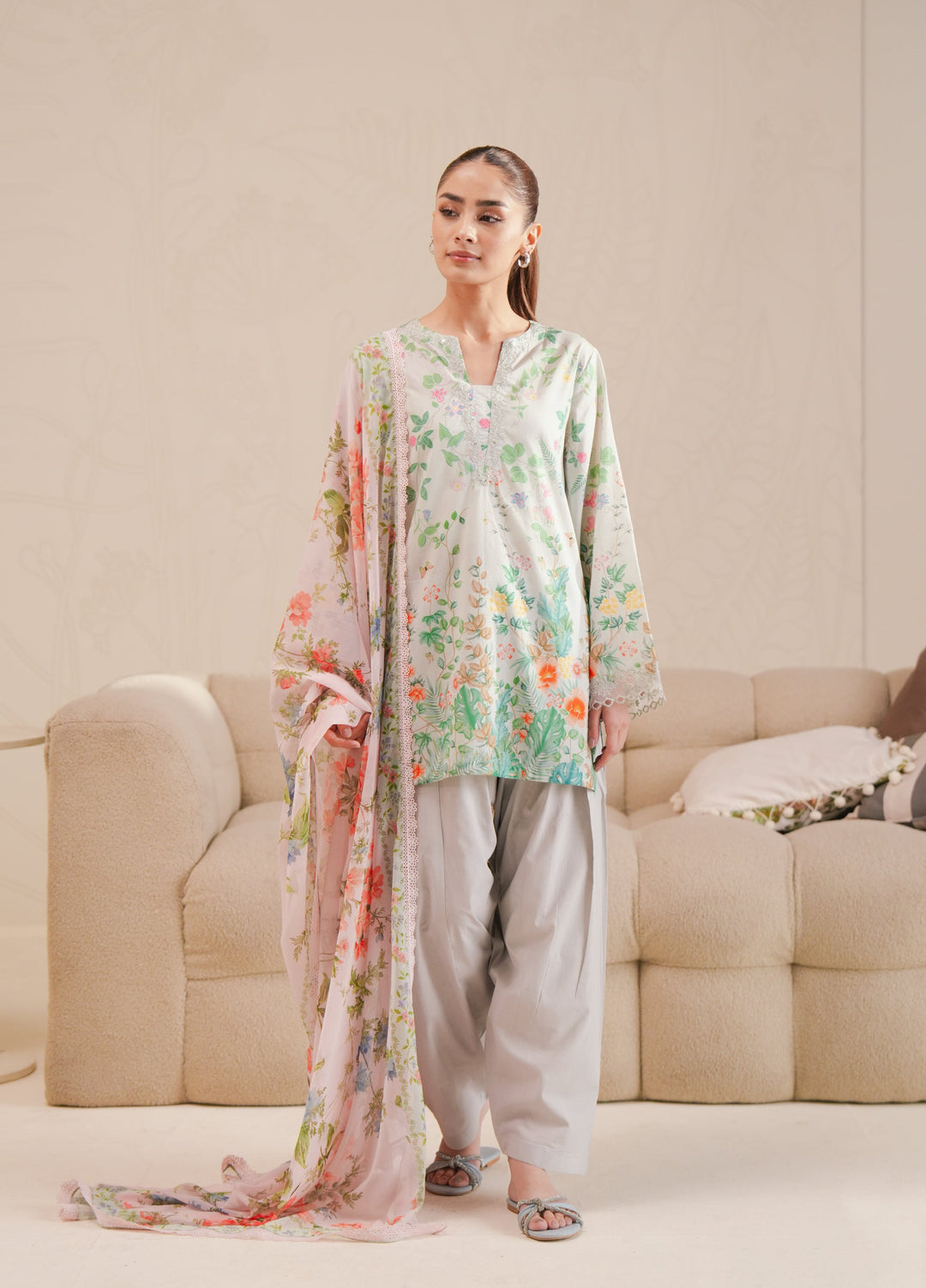 Cross Stitch Unstitched Lawn Embroidered Lawn 3 Piece Suit CS26UD D-8 Minty Glow - Summer Collection