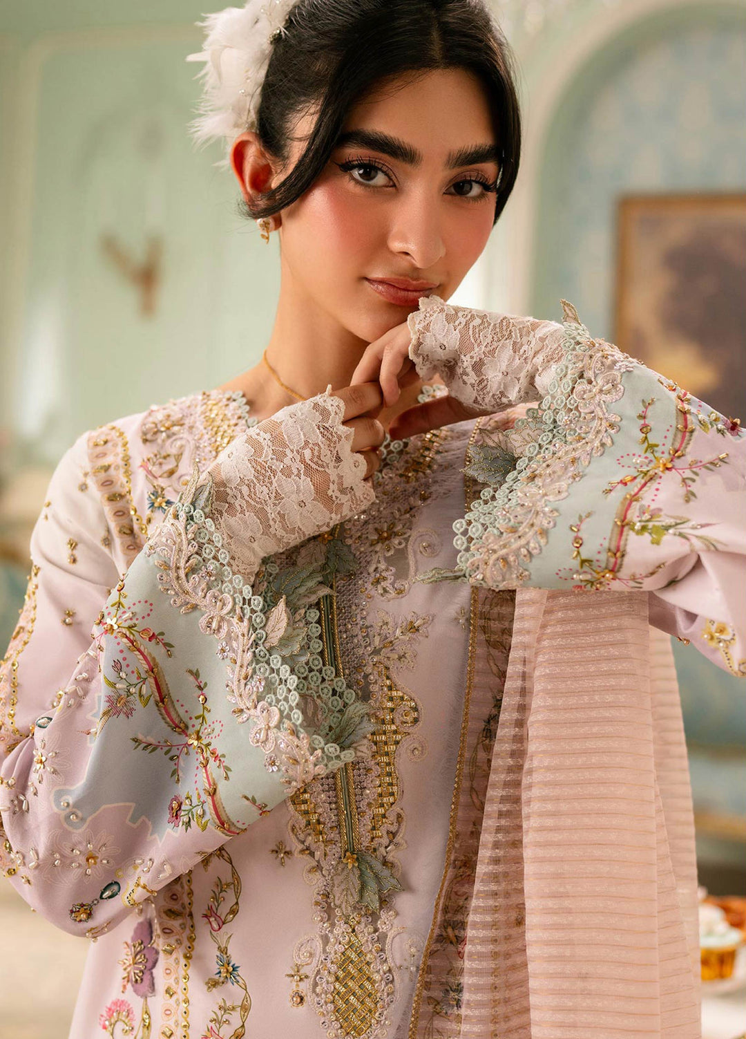 Luxe by Qalamkar Unstitched Embroidered Charmeuse Silk 3 Piece Suit QLK26UL Noa QSL-07 - Festive Collection