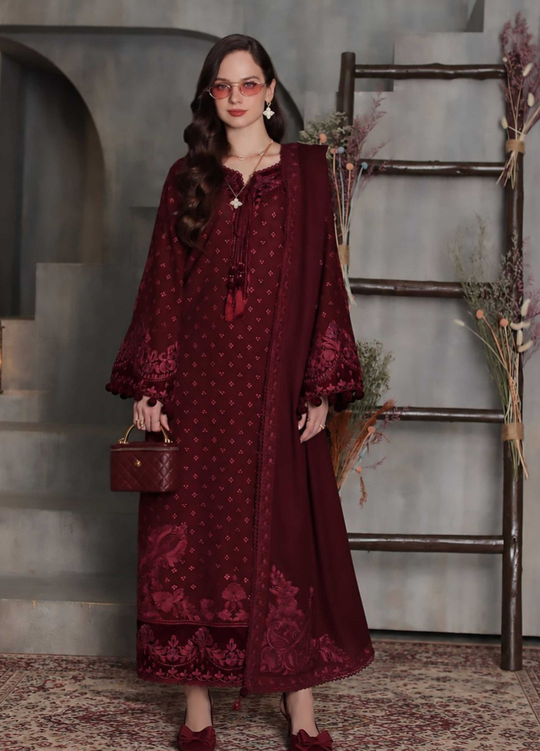 Noor Pashmina Shawl by Saadia Asad Unstitched Embroidered Khaddar 3 Piece Suit SA26UNW D2 - Winter Collection