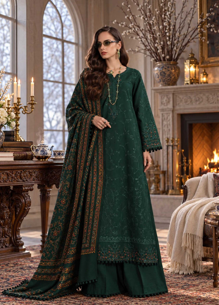 Noor Pashmina Shawl by Saadia Asad Unstitched Embroidered Khaddar 3 Piece Suit SA26UNW D4 - Winter Collection
