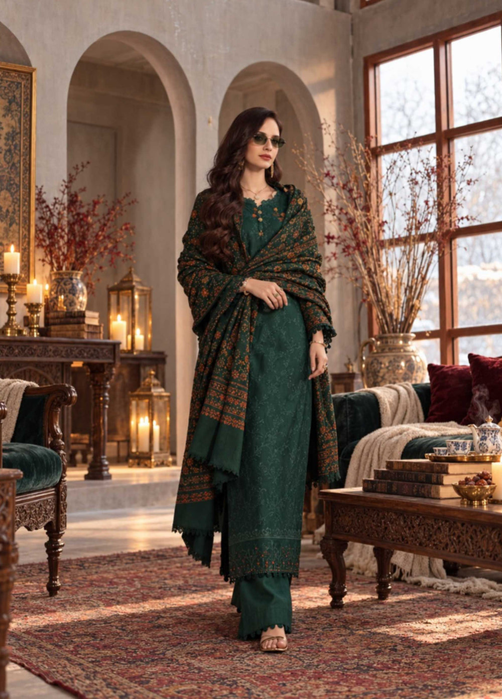 Noor Pashmina Shawl by Saadia Asad Unstitched Embroidered Khaddar 3 Piece Suit SA26UNW D4 - Winter Collection