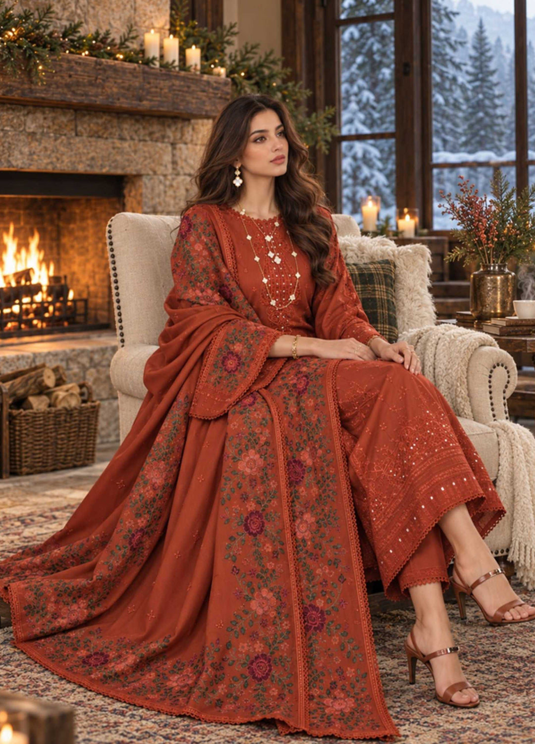 Noor Pashmina Shawl by Saadia Asad Unstitched Embroidered Khaddar 3 Piece Suit SA26UNW D5 - Winter Collection