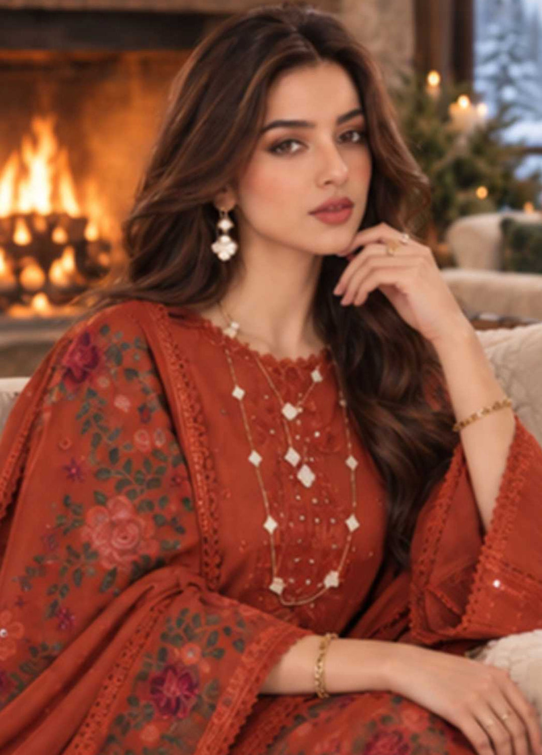 Noor Pashmina Shawl by Saadia Asad Unstitched Embroidered Khaddar 3 Piece Suit SA26UNW D5 - Winter Collection