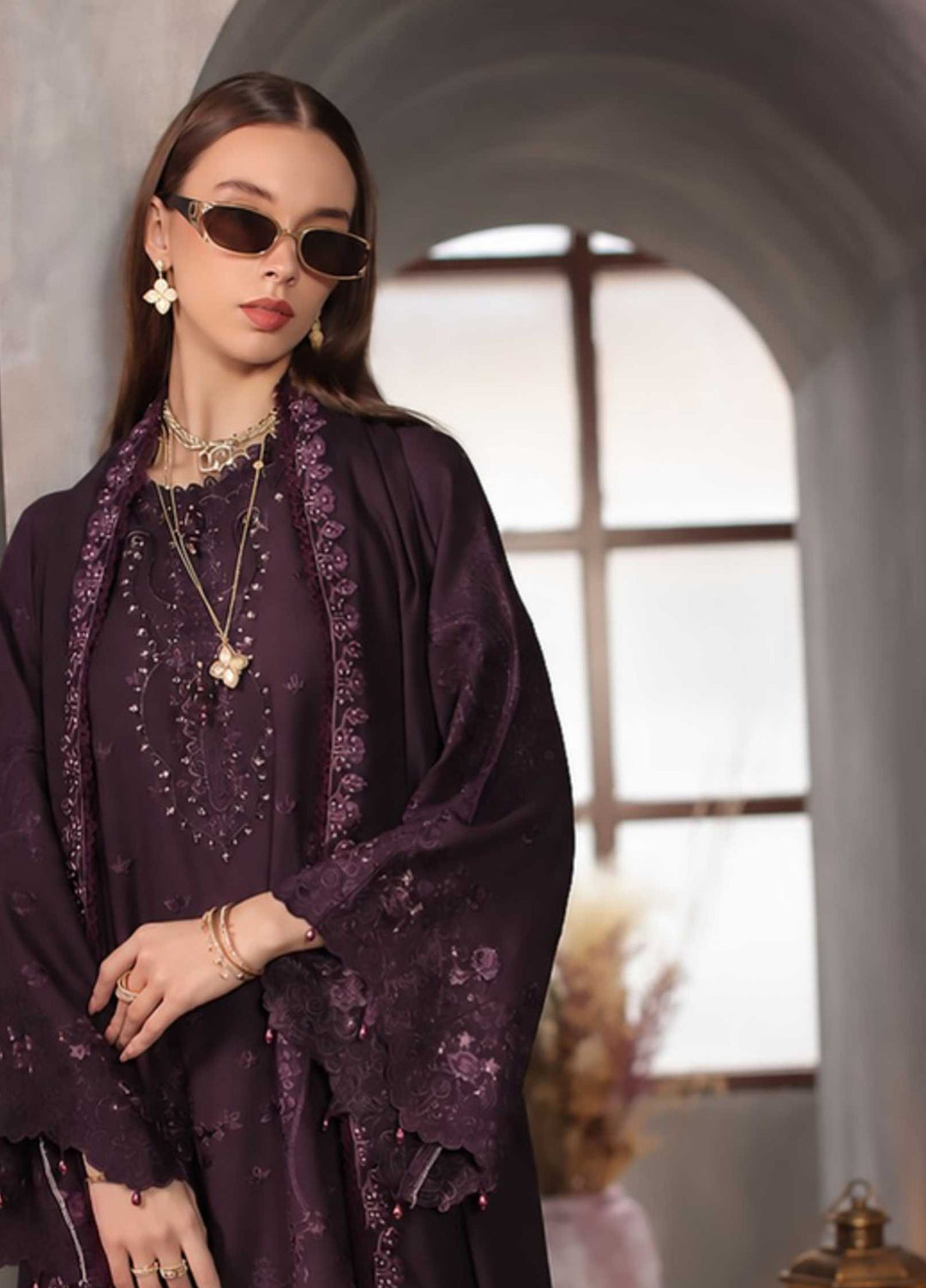Noor Pashmina Shawl by Saadia Asad Unstitched Embroidered Linen 3 Piece Suit SA26UNW D6 - Winter Collection