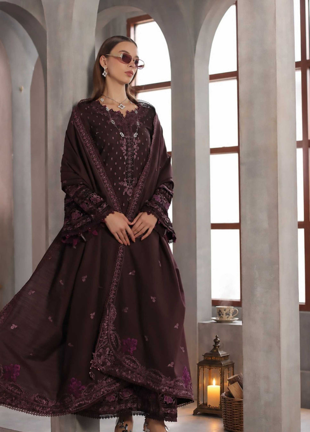 Noor Pashmina Shawl by Saadia Asad Unstitched Embroidered Khaddar 3 Piece Suit SA26UNW D10 - Winter Collection