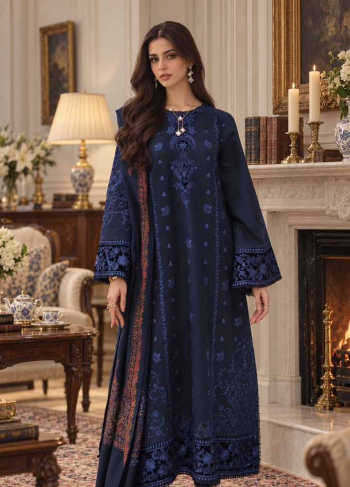 Noor Pashmina Shawl by Saadia Asad Unstitched Embroidered Khaddar 3 Piece Suit SA26UNW D12 - Winter Collection