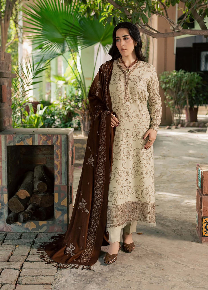 Pashmina Shawl by Nureh Unstitched Embroidered Leather Peach 3 Piece Suit NU26UPS NE-294 - Winter Collection