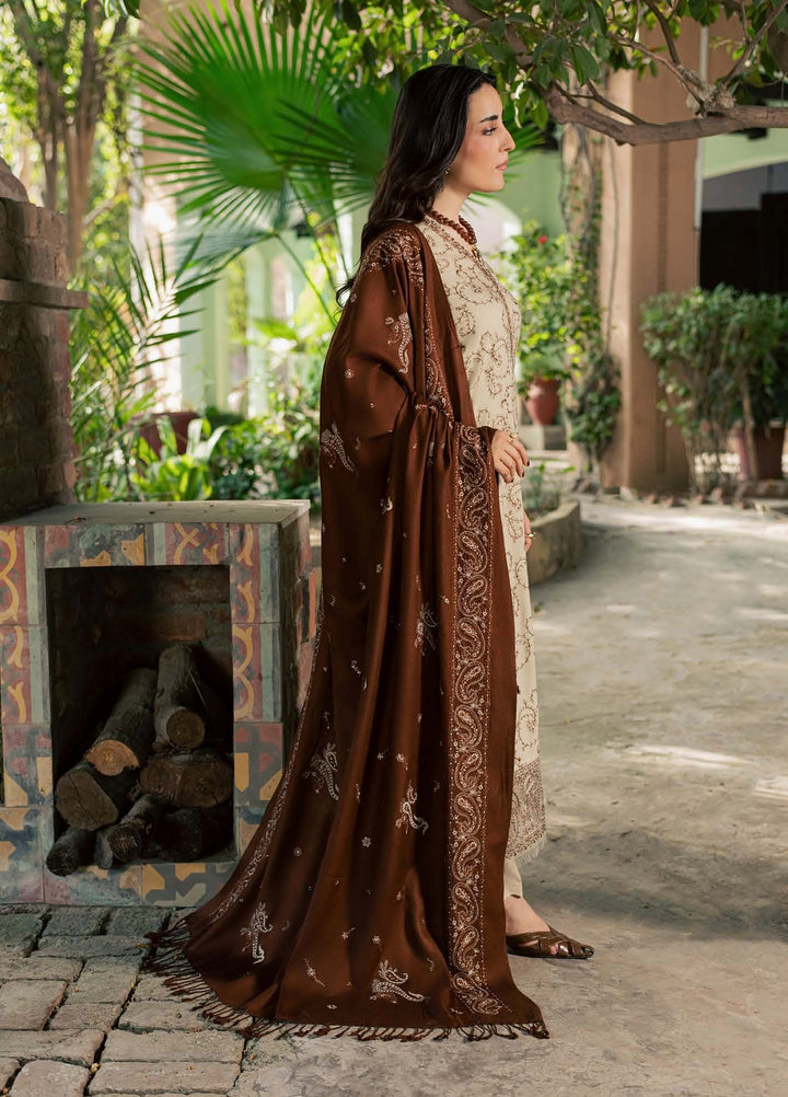 Pashmina Shawl by Nureh Unstitched Embroidered Leather Peach 3 Piece Suit NU26UPS NE-294 - Winter Collection