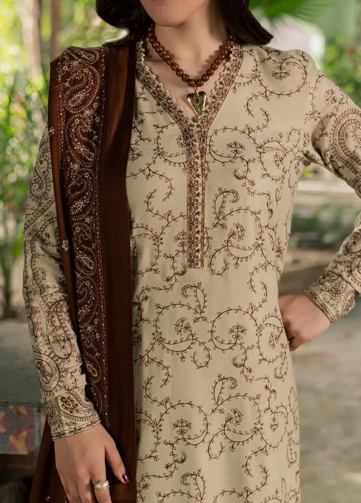 Pashmina Shawl by Nureh Unstitched Embroidered Leather Peach 3 Piece Suit NU26UPS NE-294 - Winter Collection