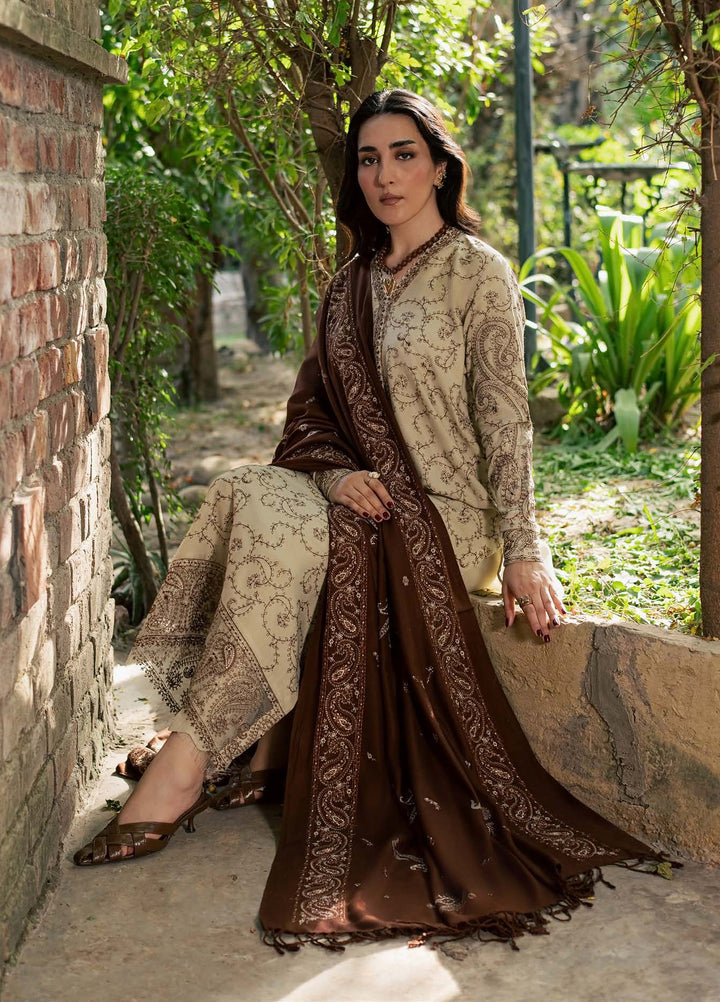 Pashmina Shawl by Nureh Unstitched Embroidered Leather Peach 3 Piece Suit NU26UPS NE-294 - Winter Collection