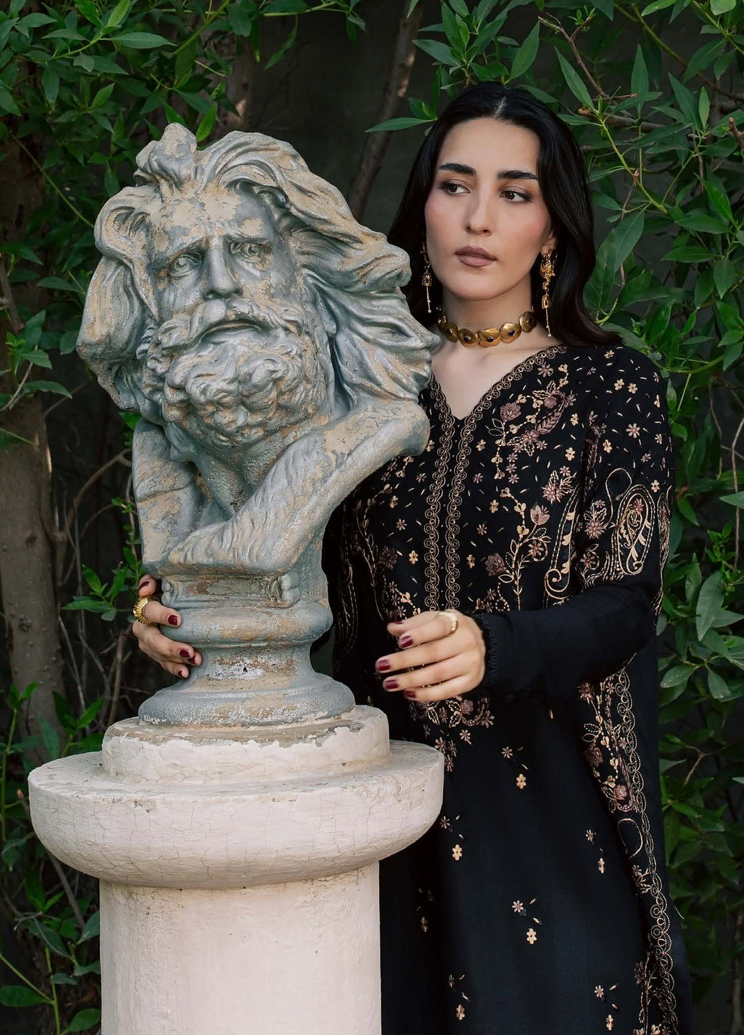 Pashmina Shawl by Nureh Unstitched Embroidered Leather Peach 3 Piece Suit NU26UPS NE-295 - Winter Collection