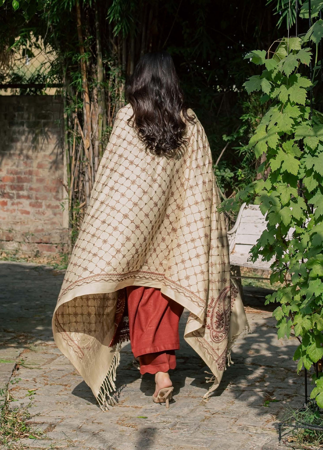 Pashmina Shawl by Nureh Unstitched Embroidered Leather Peach 3 Piece Suit NU26UPS NE-296 - Winter Collection