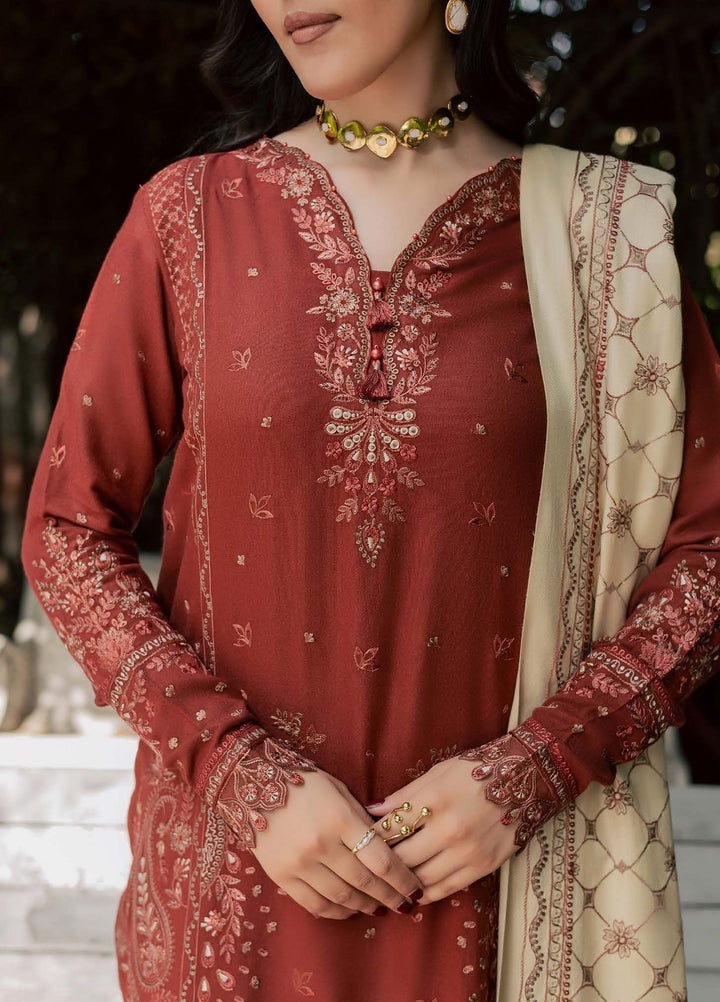 Pashmina Shawl by Nureh Unstitched Embroidered Leather Peach 3 Piece Suit NU26UPS NE-296 - Winter Collection
